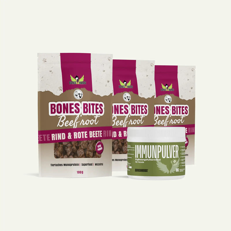 Boneshands Immunpulverbundle mit Beefroot Leckerlis