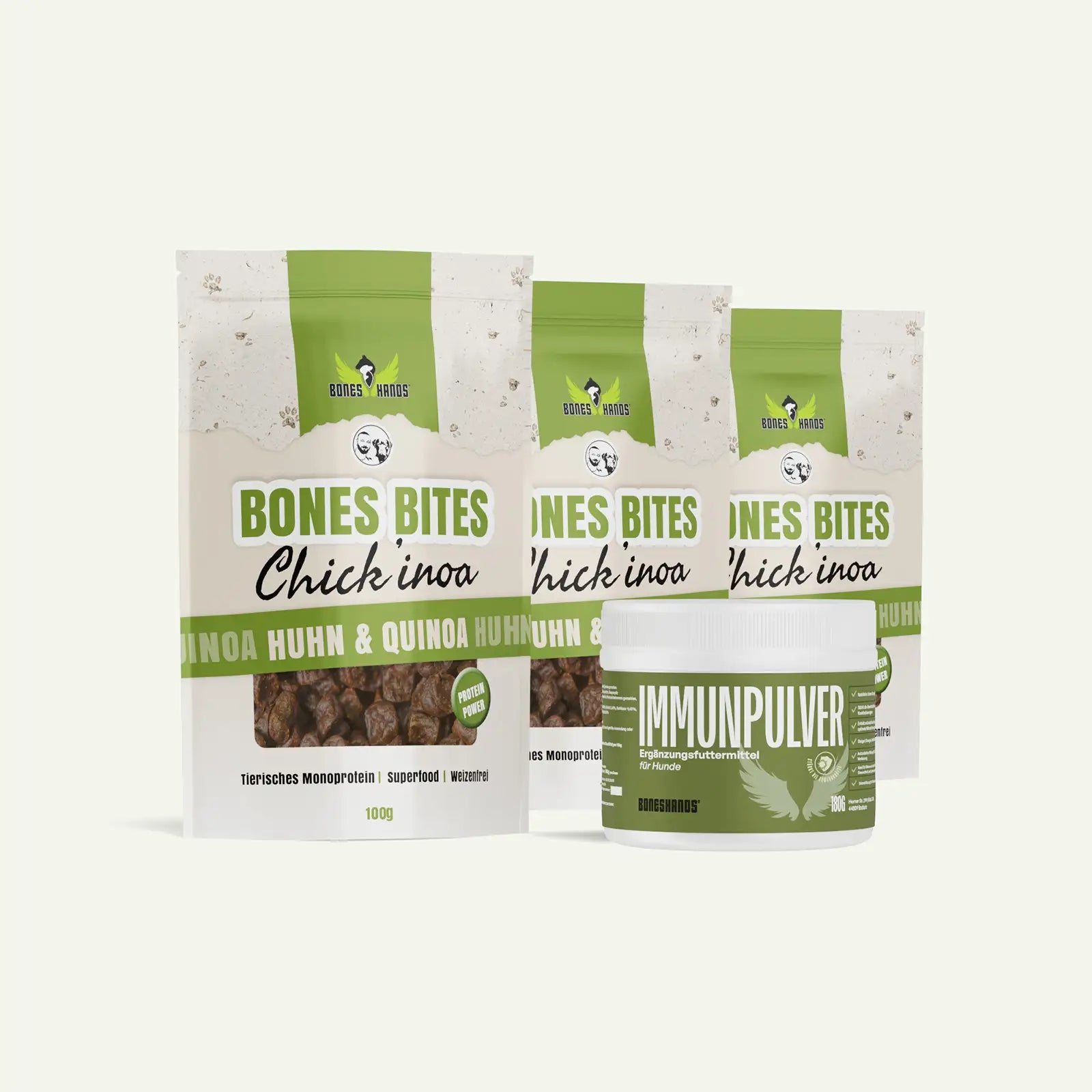 Boneshands Immunpulverbundle mit Chickinoa Leckerlis