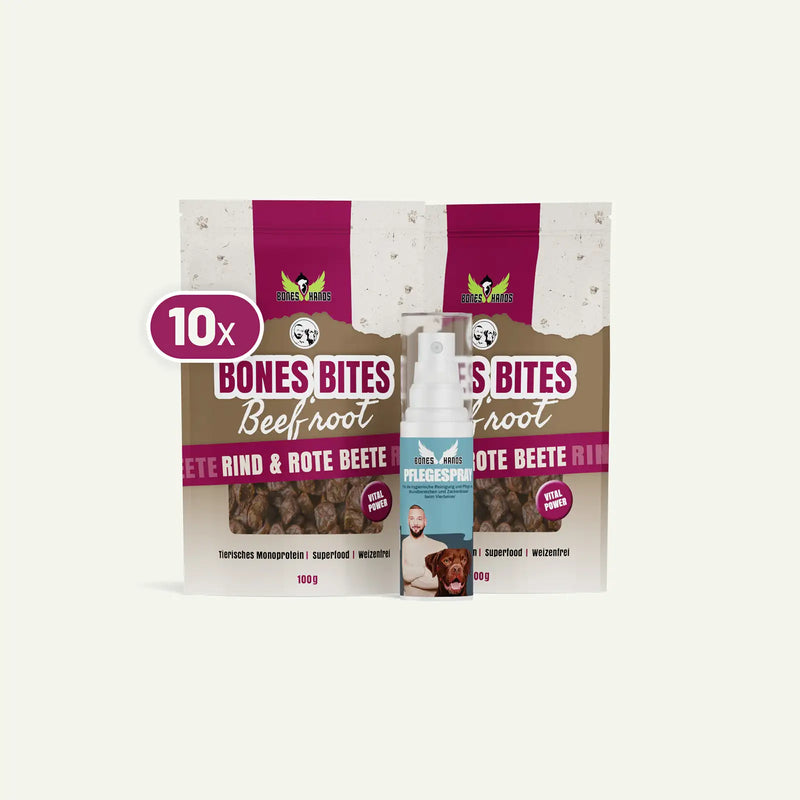 Boneshands Bundle Pflegespray und Leckerlis Beefroot