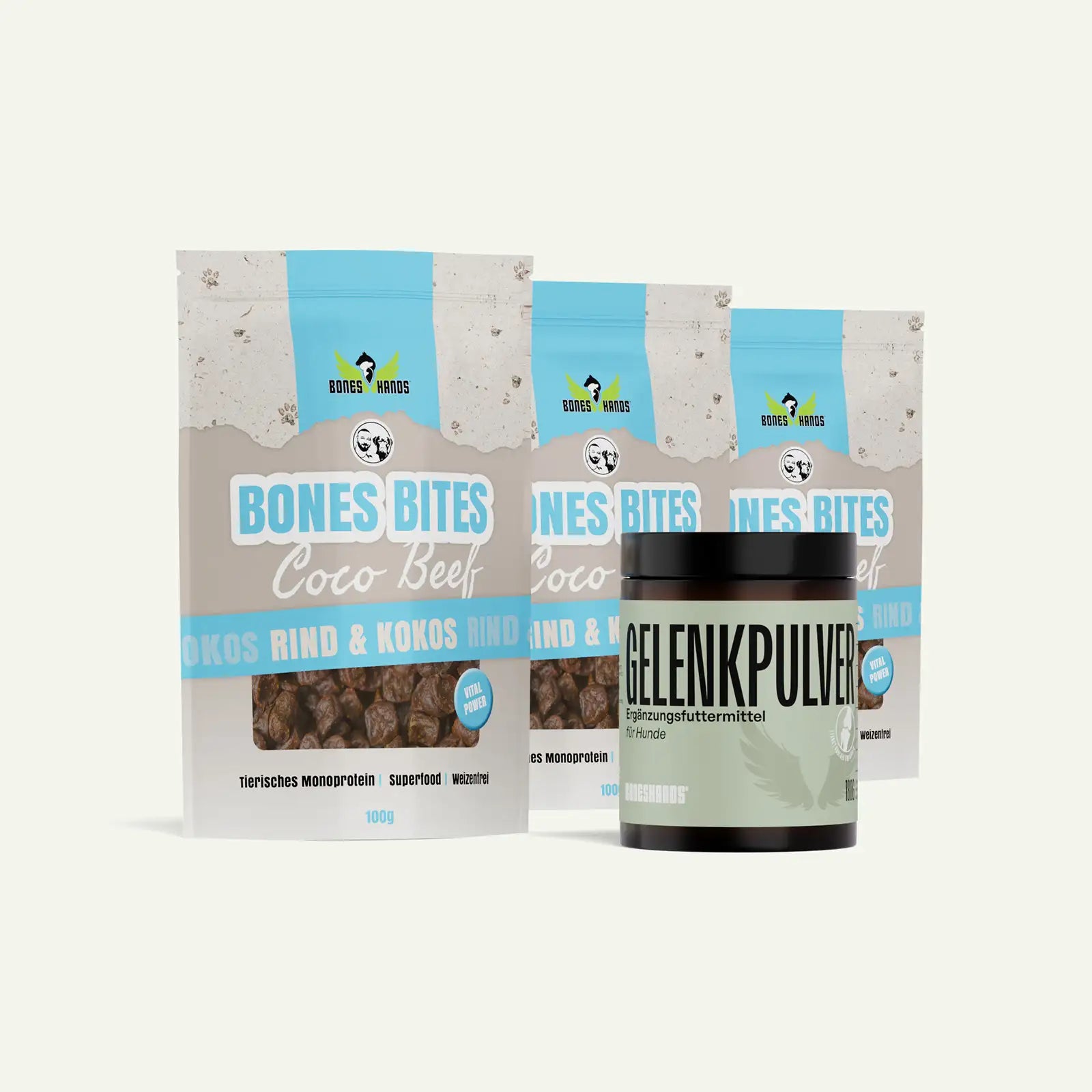 Boneshands Gelenkpulverbundle mit Cocobeef Leckerlis