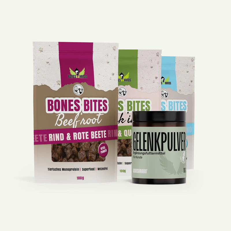 Boneshands Gelenkpulverbundle mit Dreierlei Leckerlis