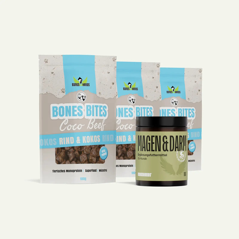 Boneshands Magendarmpulver und BonesBites Cocobeef
