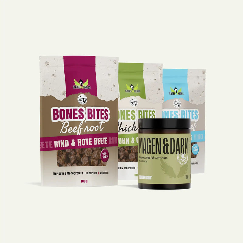 Boneshands Magendarmpulver und BonesBites Dreierlei Leckerli